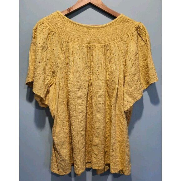 New Old Navy Yellow Eyelet Embroidered Short Puff Sleeve Relaxed Fit Top 3X - Picture 5 of 8